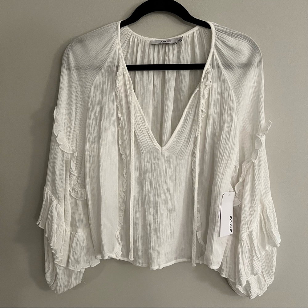 JustFab White Boho Top Small